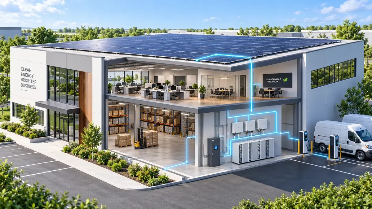 Commercial and industrial solar concept — the system a payback model has to describe honestly.
