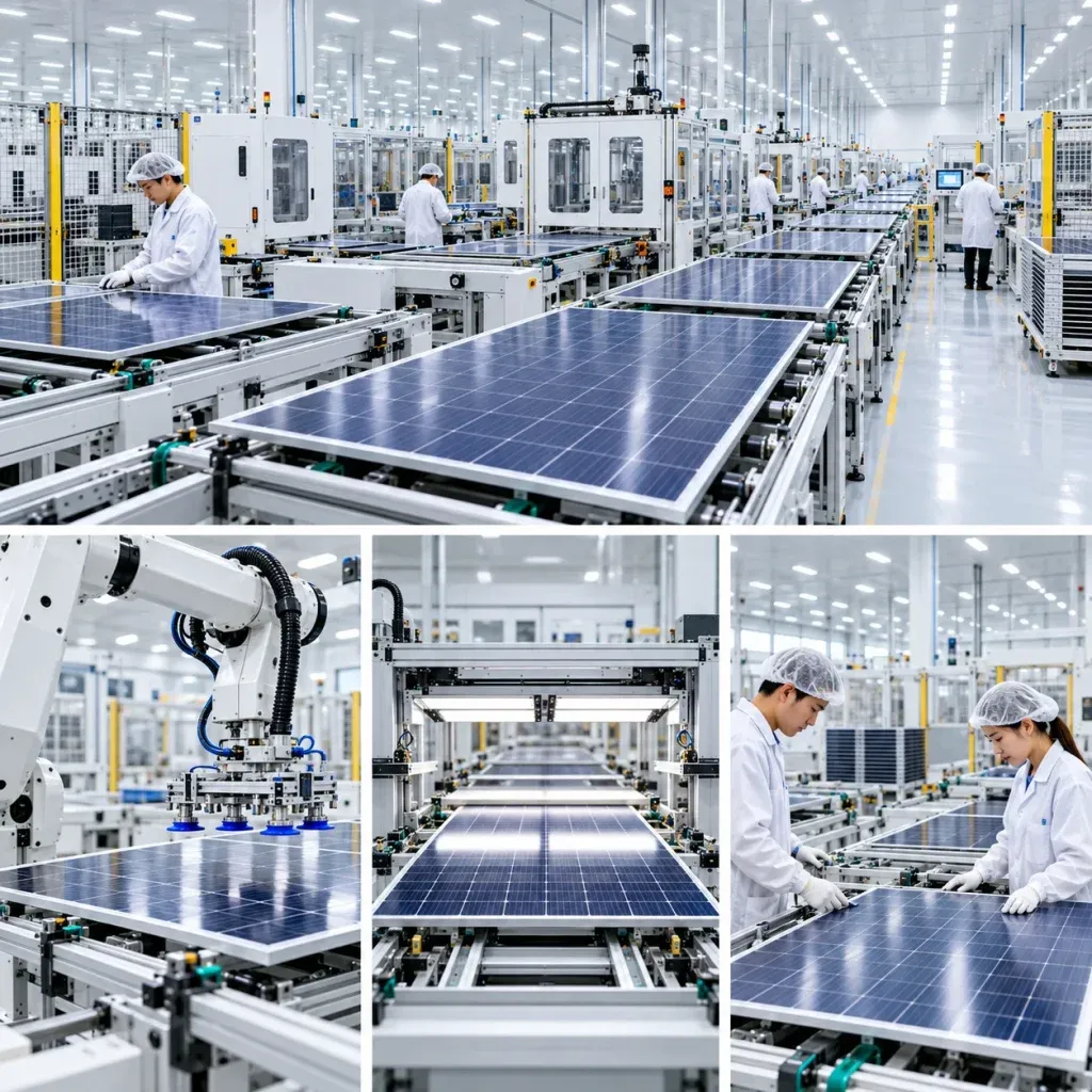 Solar module production line in our solar supply network.