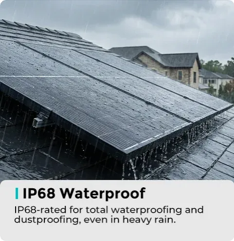IP68 waterproof solar panel operating in heavy rain