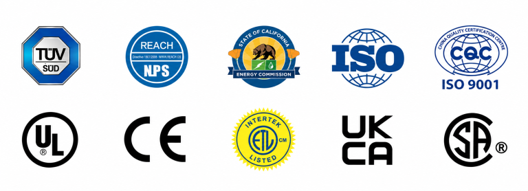 Solar panel certification marks for TUV, CE, ISO and UL compliance