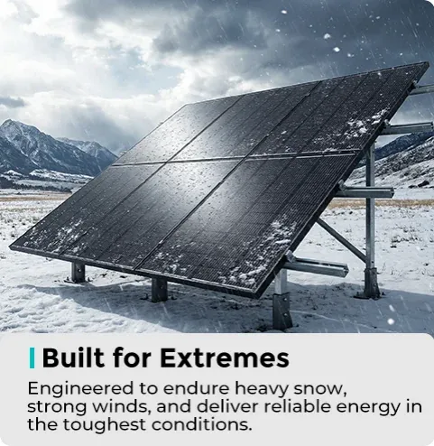 Solar panel engineered for extreme weather with snow and strong wind