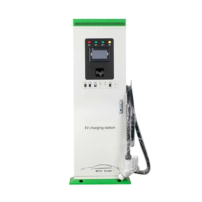 Floor-standing DC charging cabinet with display, access reader and cable
