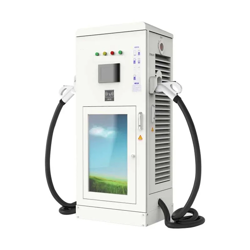 Dual-gun DC fast charging cabinet with display and two cables