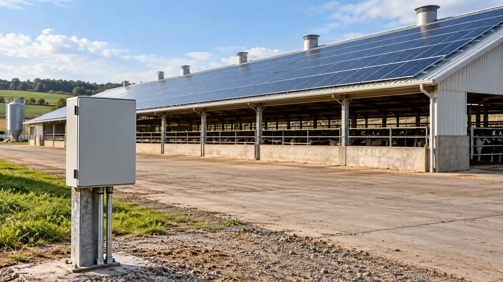 farm barn solar array and closed electrical enclosure